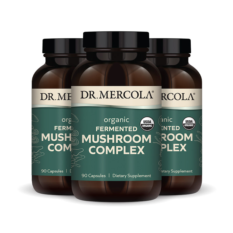 Dr. Mercola's Organic Fermented Mushroom Complex - supports immune function, cellular growth, detoxification, weight management, urinary, and digestive health. Available at BiosenseClinic.com.